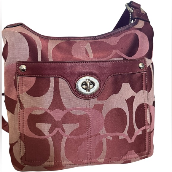 Coach Penelope Optic Art Signature Hippie Plum Crossbody w Metallic Leather Trim - Picture 4 of 10